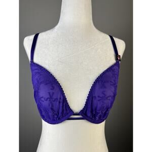 Victoria's Secret Low Cut Demi Bra Nwt Very Sexy Purple Mesh Velvet VS Logo 34DD